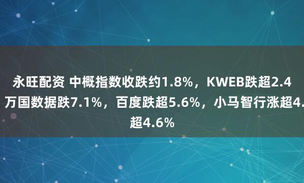 永旺配资 中概指数收跌约1.8%，KWEB跌超2.4%，万国数据跌7.1%，百度跌超5.6%，小马智行涨超4.6%